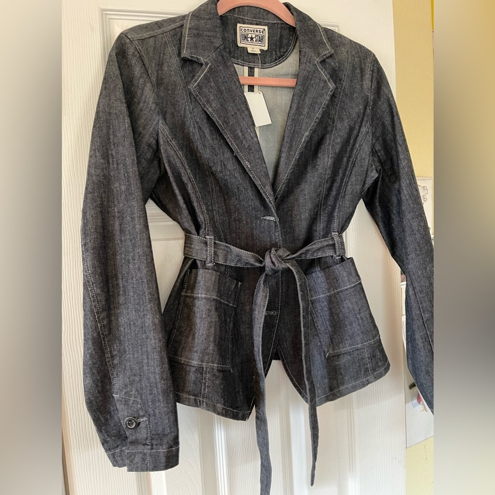 NWOT CONVERSE One Star Womens Denim Blazer, Coat, Jacket With Waist Belt